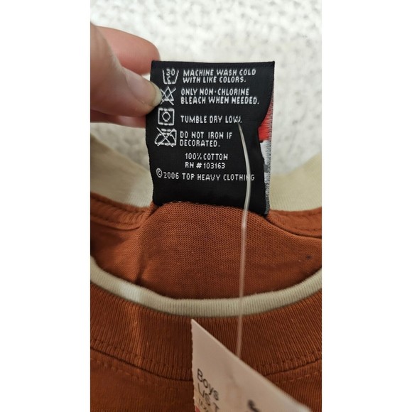 Top Heavy Boys SZ M SHIRT Orange Cat Long Sleeve Cotton Skater Y2K NWT vintage - Picture 3 of 5